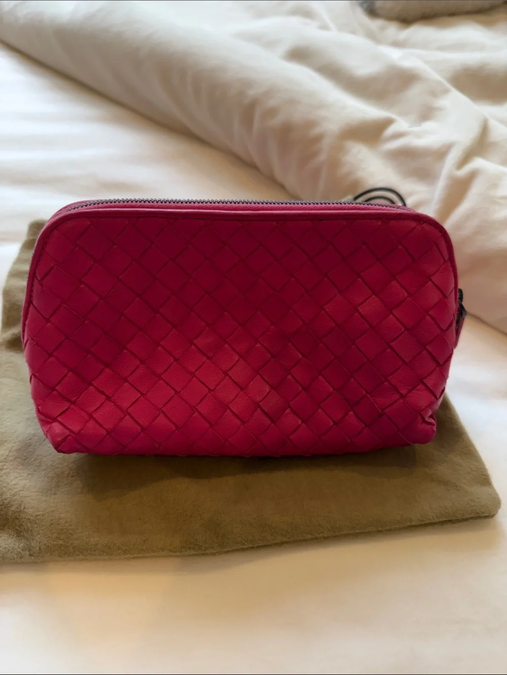 Bottega Veneta Hot Pink Intrecciato Cosmetic Pouch